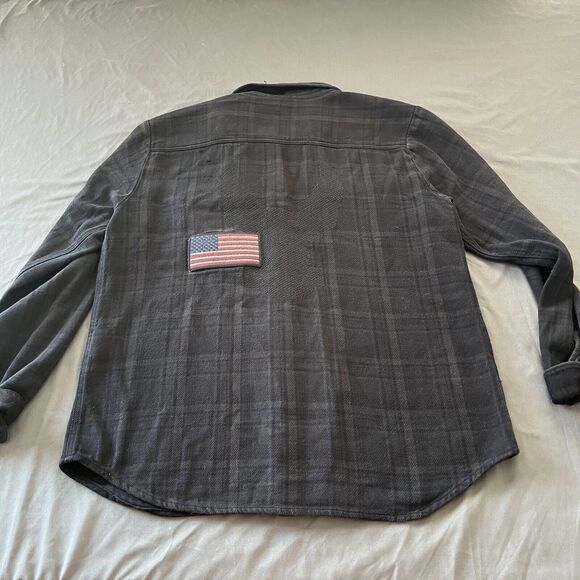 HARLEY DAVIDSON Plaid Button Front Shirt Flannel Patch American Flag - Picture 8 of 10